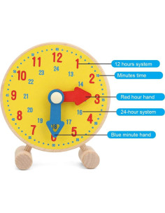 Reloj de Enseñanza para Niños SALALIS - Juguete Educativo de Madera 2