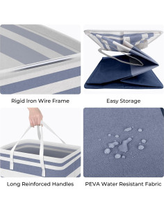 Cesta de Ropa Alta Plegable HomeHacks 75L Impermeable Azul 2