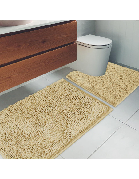 Juego de 2 Alfombrillas de Baño AINAHYVA Beige Antideslizante Juego de 2 Alfombrillas de Baño AINAHYVA Beige Antideslizante
