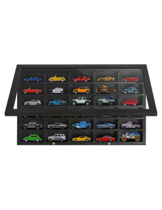 Estuche de Exhibición de Autos de Juguete Americanflat 28x46 cm - Capacidad para 30 Autos - Madera Ingenierizada - Negro