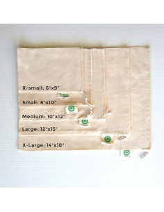 Set de 6 Bolsas Reutilizables de Algodón Orgánico - 2 Grandes, 2 Medianas, 2 Pequeñas 2