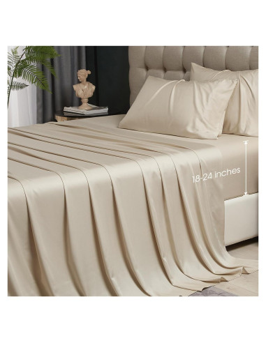 Juego de Sábanas Queen HYPREST Beige - Rayón de Bambú Suave