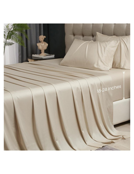 Juego de Sábanas Queen HYPREST Beige - Rayón de Bambú Suave