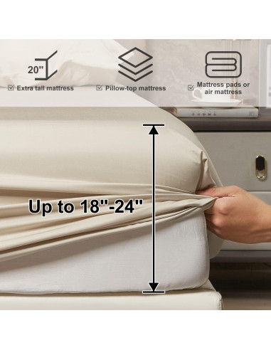 Juego de Sábanas Queen HYPREST Beige - Rayón de Bambú Suave