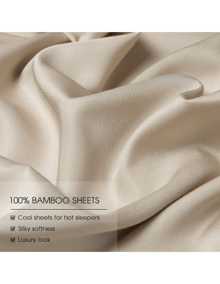 Juego de Sábanas Queen HYPREST Beige - Rayón de Bambú Suave