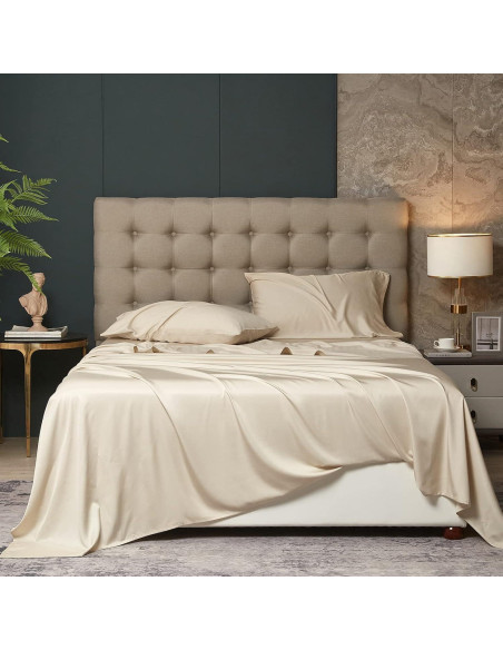 Juego de Sábanas Queen HYPREST Beige - Rayón de Bambú Suave