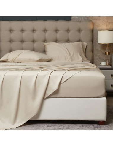 Juego de Sábanas Queen HYPREST Beige - Rayón de Bambú Suave