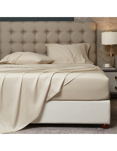 Juego de Sábanas Queen HYPREST Beige - Rayón de Bambú Suave