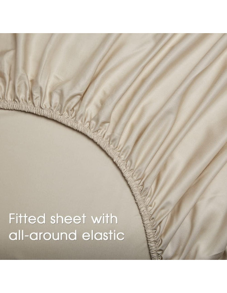Juego de Sábanas Queen HYPREST Beige - Rayón de Bambú Suave