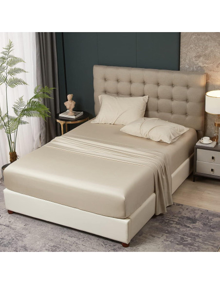 Juego de Sábanas Queen HYPREST Beige - Rayón de Bambú Suave