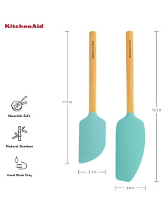 Juego de Espátulas de Bambú KitchenAid 2 Piezas Aqua Sky 2