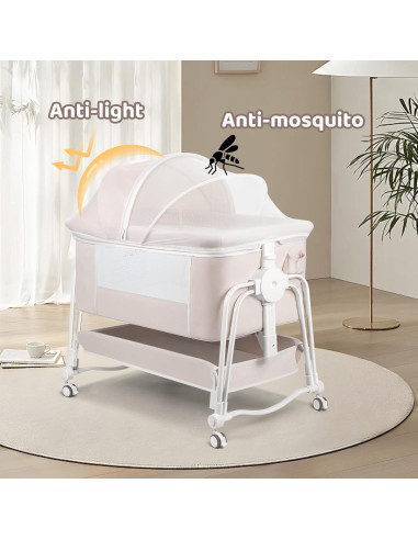 Cuna de Bebé 4 en 1 Suihuooo Ajustable con Colchón Crema