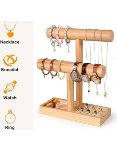 Soporte de Joyería de Madera AJINGSHANG 2 Niveles Naturaleza 2
