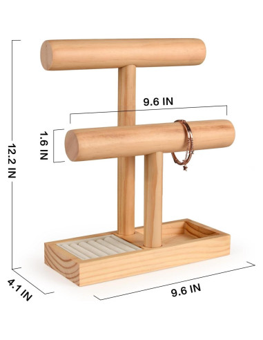 Soporte de Joyería de Madera AJINGSHANG 2 Niveles Naturaleza