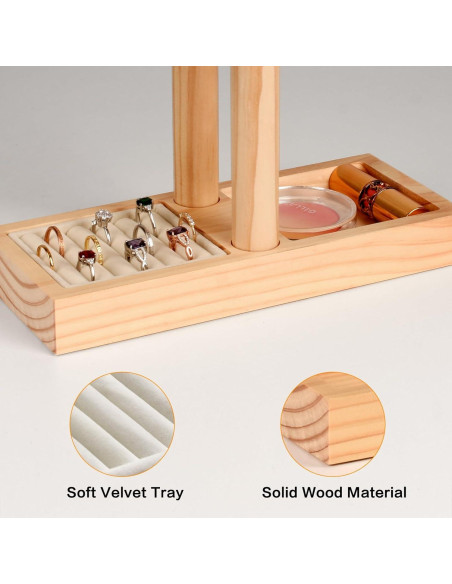 Soporte de Joyería de Madera AJINGSHANG 2 Niveles Naturaleza
