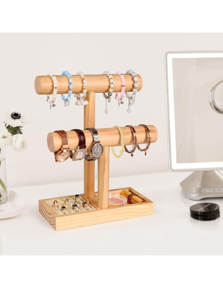 Soporte de Joyería de Madera AJINGSHANG 2 Niveles Naturaleza