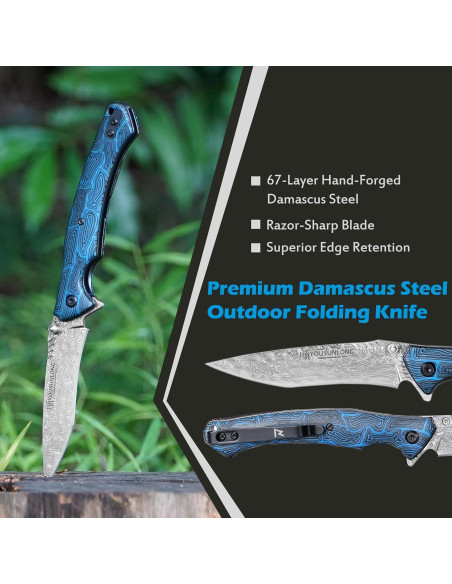 Cuchillo Plegable Damasco Martillado YOUSUNLONG 21cm Azul