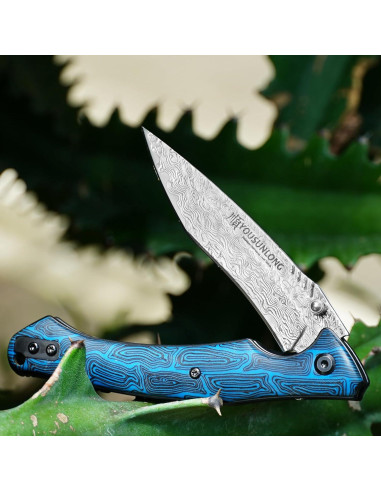 Cuchillo Plegable Damasco Martillado YOUSUNLONG 21cm Azul