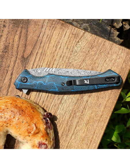 Cuchillo Plegable Damasco Martillado YOUSUNLONG 21cm Azul