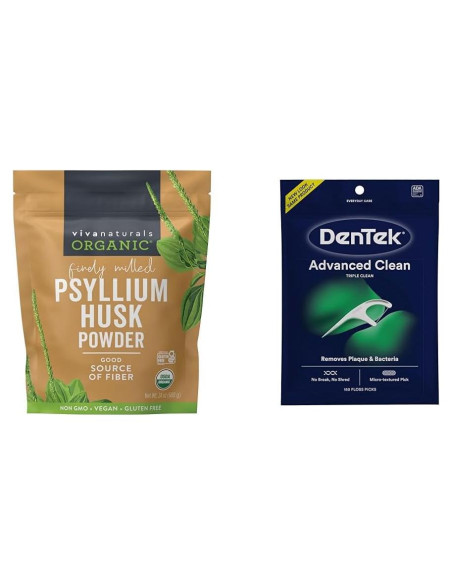 Paquete Viva Naturals 680 g Psyllium Orgánico + 150 Palillos DenTek Menta