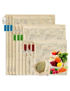 Bolsas de Compras Reutilizables KerKoor - 9 Paquetes Algodón