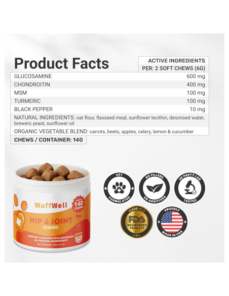 Suplemento WuffWell para Caderas y Articulaciones 140g