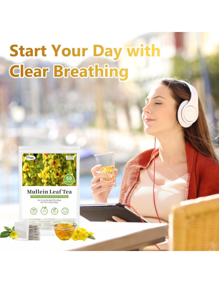 50 Bolsitas de Té de Hoja de Mullein Orgánico - Detox Pulmones