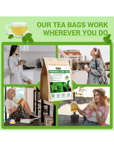 Té de Moringa HIIHONE - Sin Cafeína, 50 Bolsitas