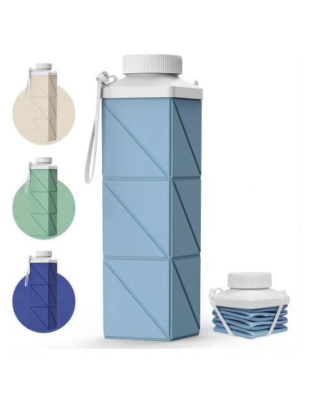 Botella de Agua POMKAKA Plegable 720ml a Prueba de Fugas Azul Botella de Agua POMKAKA Plegable 720ml a Prueba de Fugas Azul