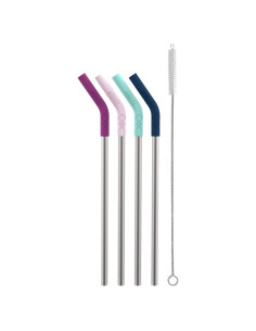 Pajitas Metálicas Reutilizables Ello 4 Piezas con Silicona