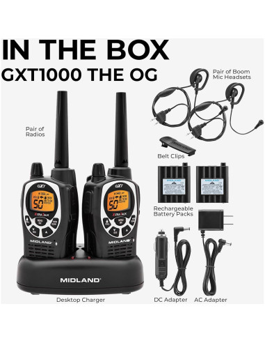 Walkie Talkie GMRS Midland GXT1000 con 4 Baterías y Alerta NOAA