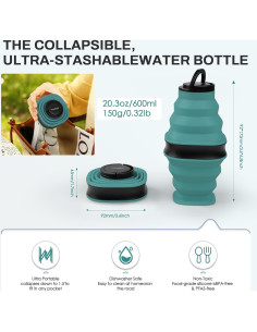 Botella de Agua Plegable Popdigito 600ml Silicona Verde 2