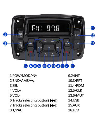 Receptor Estéreo Bluetooth Impermeable Citreal 4x50W USB AM/FM