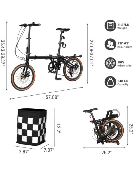 Bicicleta Plegable BGGFNZ 16" 7 Velocidades Frenos de Disco