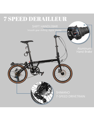 Bicicleta Plegable BGGFNZ 16" 7 Velocidades Frenos de Disco