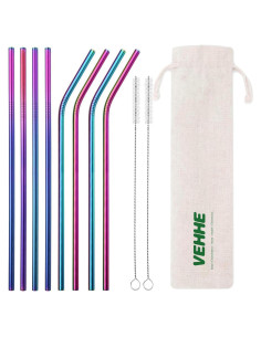 Pajitas de Metal Reutilizables VEHHE 26.7 cm 8 Piezas Arcoíris