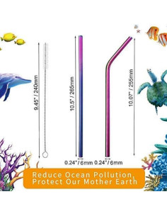 Pajitas de Metal Reutilizables VEHHE 26.7 cm 8 Piezas Arcoíris 2