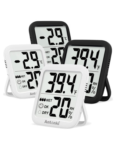 Paquete de 4 termómetros digitales Antonki - Higrómetro interior