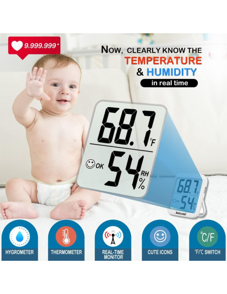 Paquete de 4 termómetros digitales Antonki - Higrómetro interior