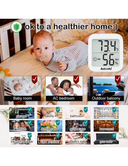 Paquete de 4 termómetros digitales Antonki - Higrómetro interior