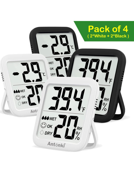 Paquete de 4 termómetros digitales Antonki - Higrómetro interior