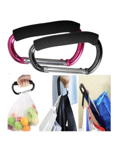 Ganchos de cochecito Newraturner 2 pcs Aluminio Negro/Rosa