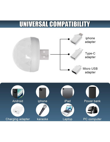 Lámpara LED USB DUSCOKE Proyector Estrellas Coche Blanco