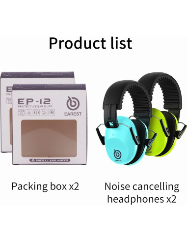 Paquete de 2 Auriculares de Seguridad NRR 20dB - Azul y Verde