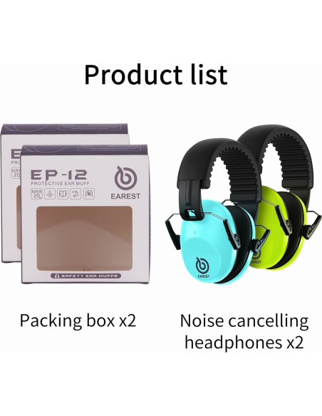 Paquete de 2 Auriculares de Seguridad NRR 20dB - Azul y Verde