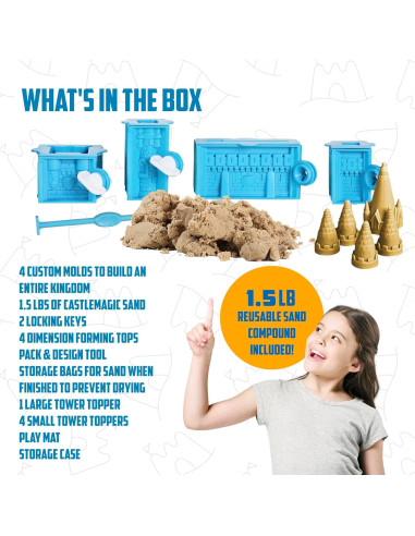 Kit de Castillo de Arena Interior Mega - 20 Piezas y 0.68 kg Arena Mágica