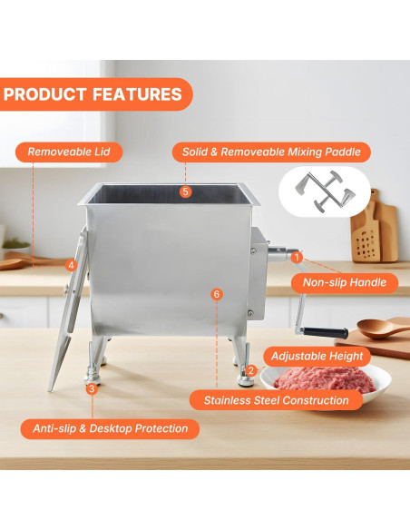 Mezclador de Carne Manual Hakka 40L Acero Inoxidable 27kg