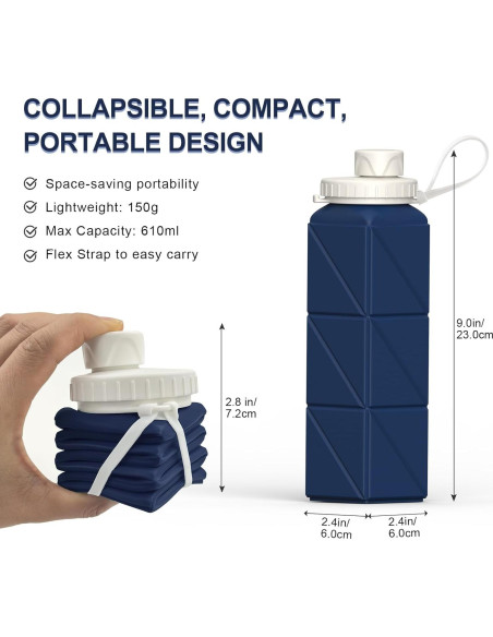 Botellas de Agua Plegables 2 Pack BEAUTAIL 610ml Silicona Botellas de Agua Plegables 2 Pack BEAUTAIL 610ml Silicona