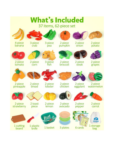 Juego de Cocina Imaginativo Coogam 25 Piezas Frutas y Verduras