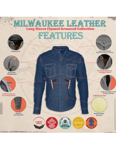Camisa de Motociclista de Franela Milwaukee Leather MPM1631 con Armadura CE 2